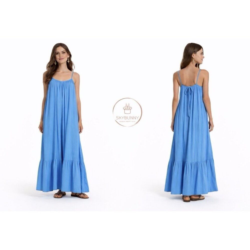 Anthropologie Elan Aqua Blue Maxi Dress Women's M Medium Resort Oversized NEW
